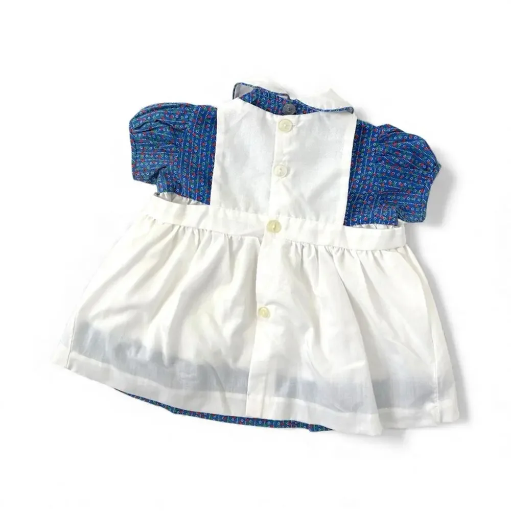 VTG Mayfair Apron Dress Set Size 12 Mo Blue Floral Cottagecore Prairie Photos